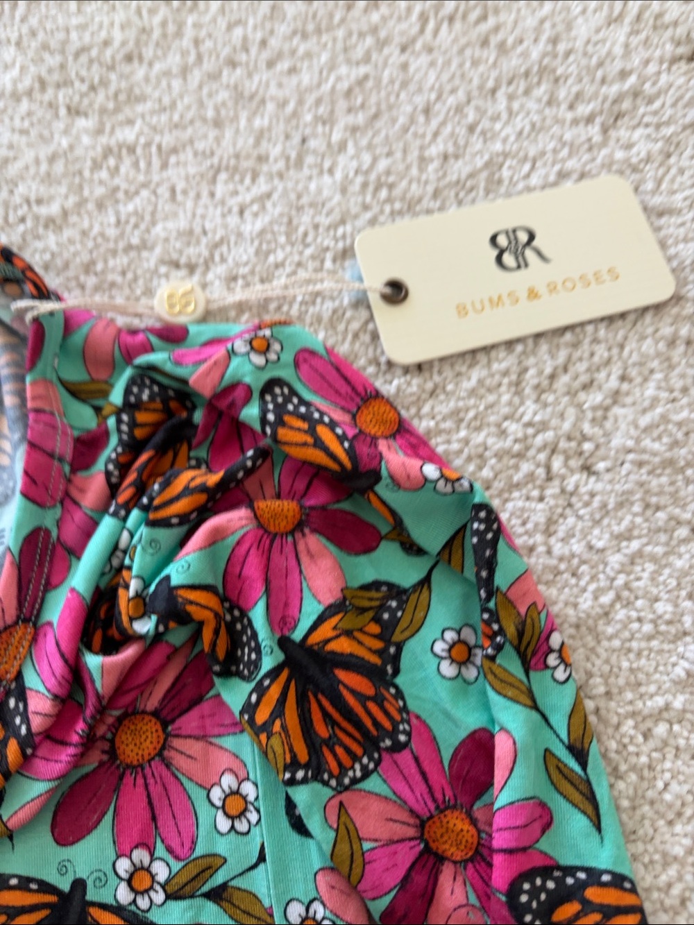Bums & Roses Floral & Monarch Butterfly Ruffle Dress - Mint & Pink - Picture 3 of 3